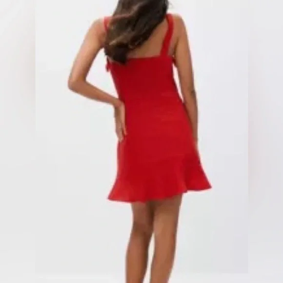 Mango Red Ruffle Linen Mini Dress - Picture 2 of 6